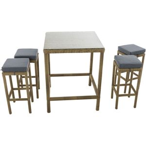 Moderne Bartafel met barstoelen - Grijs beige - Tuinmeubelen - Rotan - Set van 4 barkrukken - Tuinbar - Binnen en buiten - Weerbestendig - 4 personen