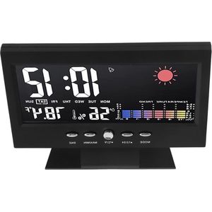 Elektronische Wekker Display Radio Datum- en Weerstations Spiegels Zwart Slaapkamer Klok