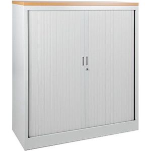 Stalen roldeurkast 118x120x43cm Aluminium Frame, topblad Ahorn