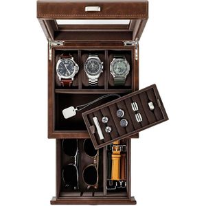 Bayswater Heren Horlogebox - 3-Vaks Horlogedoos voor Mannen – Horlogebox voor Mannen - Sieradendoos Mannen - Horlogebox Heren - Leren Box - Zwart