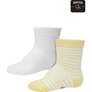 Bonnie Doon Sokken Set Gestreept en Effen voor Baby's Licht Geel/Wit 8-12 mnd - Organisch Katoen - 2 paar - GOTS gecertificeerd - Stay-on-socks - Unisex - Jongens - Meisjes - Zakt niet Af - 2-pack Multipack - Lichtgeel - Wit - Old Gold - OL0441012.65