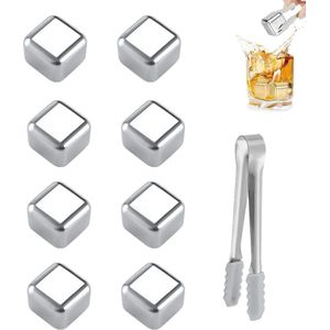 8 Stuks Roestvrij Stalen Whisky Stenen Set - Herbruikbare IJsblokjes voor Cocktails en Drankjes