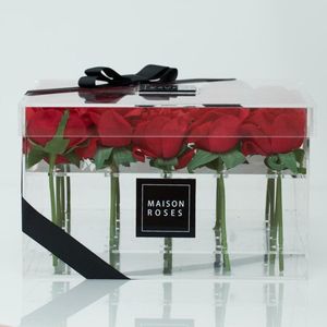 Flowerbox 25 rode rozen - Transparant acryl