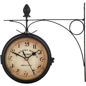 FreeLeben-Dubbelzijdige-Wandklok-Retro-Stand-Klok-Vintage-Antieke-Look-Beugel-Indoor-Tuin-Opknoping