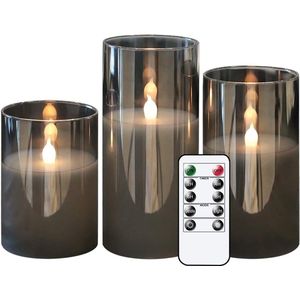 Geweo Vaderdag Cadeau Oplaadbare LED Kaarsen - Inclusief Afstandsbediening - Bewegende Vlam - Veilig & Duurzaam - Realistische Kaarsen - Oplaadbare Waxinelichtjes - Ongeparfumeerd - Kerstverlichting - Led Kaarsen Oplaadbaar - Grijs en Wit
