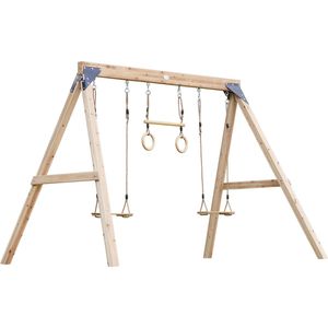 AXI Maya Dubbele houten Schommel met Trapeze Bruin - FSC hout - Vrijstaande schommelset met 2 houten schommelzitjes - Schommelset voor kinderen - 10 jaar Garantie