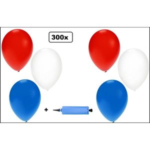 300x Ballonnen rood wit blauw + ballonnen pomp - Ballon carnaval koningsdag holland WK nederland feest party verjaardag landen helium lucht thema