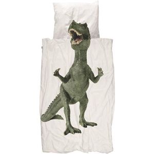 SNURK Dinosaurus Rex - Dekbedovertrek - Junior - 120x150 cm + 1 kussensloop 60x70 cm - Wit/groen