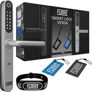 Flient® Smart Lock Versa - Slimme Deurslot - Deurklink met Vingerafdruk - Met APP & WiFi - BlueTooth - Kantoor Slot - Zilver/RVS - Anti inbraak - TT lockApp