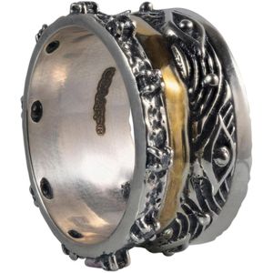 Schitterende Brede Handgemaakte GGAAFF Zilveren Ring met Zirkonia's 20.75 mm. (maat 60) model 2