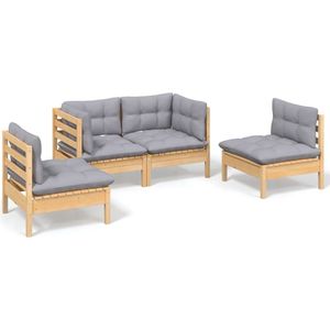 vidaXL 4-delige Loungeset met grijze kussens Loungeset - Tuinset - Houten Lounge - Buis Meubel - Balkon Set