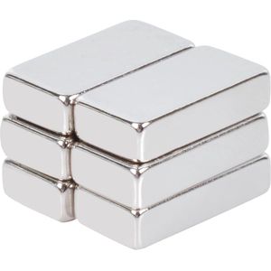 Rechthoekige neodymium magneten - extra sterk - 6 stuks - 20 x 10 x 5 mm