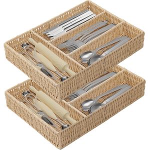 Selbro ® Handgemaakte Gevlochten Lade-Organizer voor Besteck en Keukengerei, Natuurlijke Kleur, 35x25x5.5cm