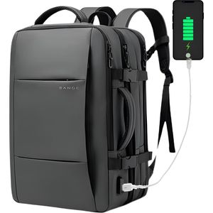 CarryQuest® - Reistrugzak Heren - 17.3"" Laptop - Uitbreidbaar - Waterdichte Mode-Rugzak - Zakelijke Rugzak School - Capaciteit 45L - Waterdicht - USB - Grijs