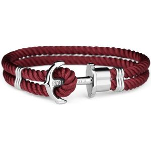 Paul Hewitt Phrep Armband PH-PH-L-S-Db-XS Leder- Zilver - stainless steel-14-15cm - Donker rood