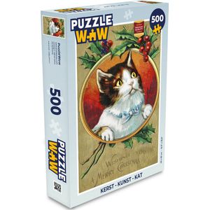 Puzzel Kerst - Kunst - Kat - Legpuzzel - Puzzel 500 stukjes - Kerst - Cadeau - Kerstcadeau voor mannen, vrouwen en kinderen