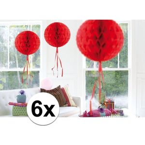 6x feestversiering decoratie bollen rood 30 cm
