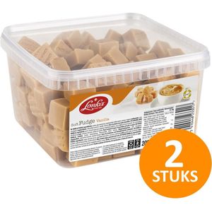 Lonka Fudge Vanille blokjes snoep in tub - lekkernij bij koffie en thee - voordeelverpakking 2 dozen à 2 kg snoepgoed