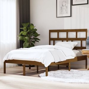 The Living Store Bedframe Grenenhout - Honingbruin - 140 x 200 cm - Stevige lattenbodem - Comfortabel hoofdeinde