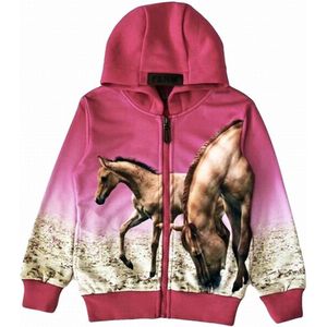 Kinder vest, hoodie, met paarden print, roze, maat 122/128, horses, kind, ZEER MOOI!