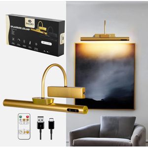 BandiO Schilderijlamp oplaadbaar - wandlamp binnen oplaadbaar - 3000K tot 6500K licht - met afstandsbediening - 4400mah - Goud