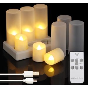 Oplaadbare led-theelichtjes met afstandsbediening en timer - Set van 6 dimbare kaarsen voor sfeervolle decoratie