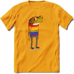 Casual gay pride kikker T-Shirt Grappig | Dieren reptiel Kleding Kado Heren / Dames | Animal Skateboard Cadeau shirt - Geel - XXL