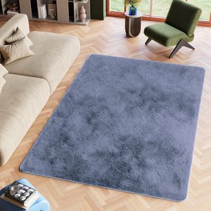 Tapiso Silk Vloerkleed Blauw Grijs Hoogpolig Woonkamer Tapijt Maat- 120x170