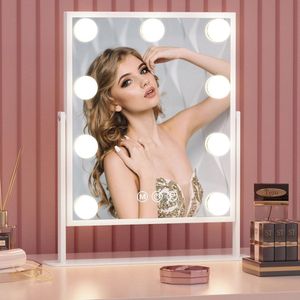 Verlichte make-upspiegel met 10x vergrotingsspiegel en dimbare LED-verlichting
