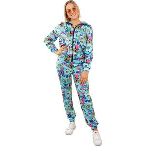 PartyXplosion - Jaren 80 & 90 Kostuum - Jaren 80 Retro Trainingspak Cassette Pop Love Dames - Vrouw - Blauw - Medium - Carnavalskleding - Verkleedkleding