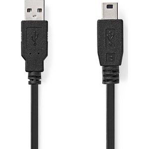 USB-Kabel - USB 2.0 - USB-A Male - USB Mini-B 5-Pins Male - 480 Mbps - Vernikkeld - 2.00 m - Rond - PVC - Zwart - Envelop