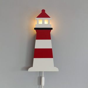 Houten wandlamp kinderkamer | Lighthouse, vuurtoren - wit/rood | toddie.nl