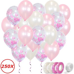 Roze Helium Ballonnen Geboorte Gender Reveal Versiering Witte Verjaardag Versiering Papieren Confetti Ballon – 250 Stuks