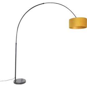 QAZQA xxl - Moderne Booglamp | Vloerlamp | Staande Lamp met kap - 1 lichts - H 2250 mm - Zwart Goud - Woonkamer | Slaapkamer