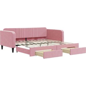 vidaXL - Slaapbank - met - onderschuifbed - en - lades - 100x200 - cm - fluweel - roze