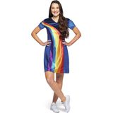 K3 verkleedkleding - jurkje volwassenen regenboog blauw - maat 38/40
