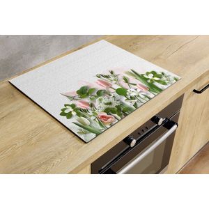 Inductiebeschermer - Wit met Roze Tulpen - 81.6x52.7 cm - Inductiebeschermer - Inductie Afdekplaat Kookplaat - Inductie Mat - Anti-Slip - Keuken Decoratie - Keuken Accessoires
