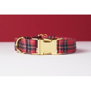 Awesome Paws halsband hond - Honden Halsband Schotse ruit in rood - Plaid patroon - Handmade | Maat S