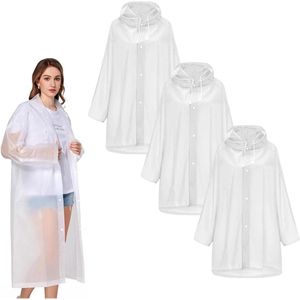 3 stuks transparante regenponcho met trekkoord capuchon - herbruikbaar voor dames en heren