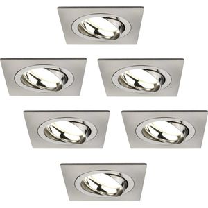 Ledvion Set van 6 LED Inbouwspots Sevilla, RVS, 5W, 4000K, 92 mm, Dimbaar, Vierkant, Badkamer Inbouwspots, Plafondspots, Inbouwspot Frame