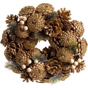 Gouden kerstkrans - ø 25 cm van Naturn Christmas | Kerstdecoratie | Kerstkransen dennenappels | krans landelijk rond | Kerstcadeau | kerstdecoratie deurkrans | Krans voor de kerst | kerstversiering kransen | Goud