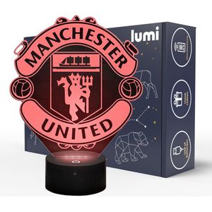 Lumi 3D Nachtlamp - 16 kleuren - Manchester United - Voetbal - LED Illusie - Bureaulamp - Sfeerlamp - Dimbaar - USB of Batterijen - Afstandsbediening - Cadeau