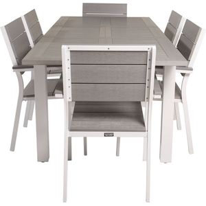 Albany tuinmeubelset tafel 90x152/210cm en 6 stoel Levels wit, grijs, crèmekleur.