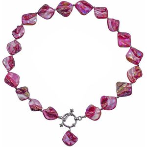Parelmoeren ketting Shell AB Pink - pink - roze - zilver - parelmoer - sieraden zakje - cadeau voor haar - kerst cadeau - Moederdag cadeau