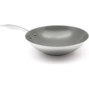 Roestvrij Staal Keramisch Nonstick Wok- 28cm/36 Liter- PFAS-Vrij- Inductie Vaatwasmachine en Ovenbestendig- Zilver