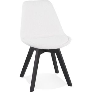Alterego Design stoel 'LINETTE' van witte badstof met zwarte houten poten