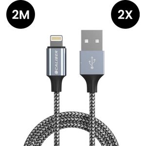 2 x iPhone kabel geschikt voor Apple iPhone - Lightning naar USB Kabel - 2 stuks iPhone oplader kabel - 2 Meter Sterke Nylon Oplaadkabel - Geschikt voor Apple iPhone & iPad - Data en Laden (CL-UL2-2PACK)