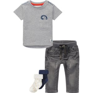 Noppies - Kledingset - 4delig - Broek Navoi Grey Denim - shirt Tijnje grijs en 2 paar sokjes - Maat 56