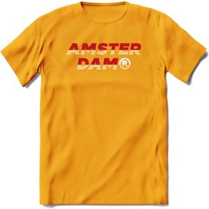 Amsterdam T-Shirt | Souvenirs Holland Kleding | Dames / Heren / Unisex Koningsdag shirt | Grappig Nederland Fiets Land Cadeau | - Geel - XXL