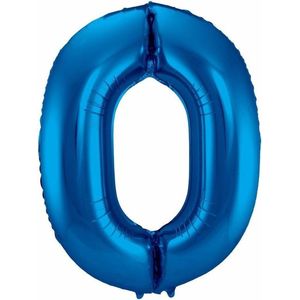 Cijfer 0 nul ballon blauw 86 cm